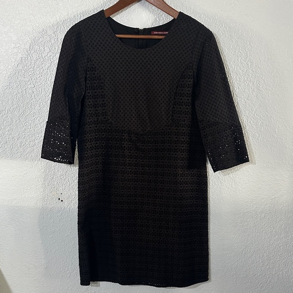 Comptoir‎ Des Cotonniers Black Eyelet Cotton Textured 3/4 Sleeve Dress S38 6/8